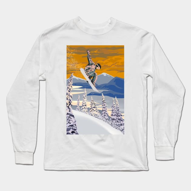 Retro style Snowboard poster art Long Sleeve T-Shirt by SFDesignstudio